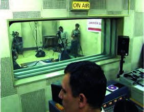 A recording studio's walls are covered with sound absorbing material, so only clean sound is recorded inside.