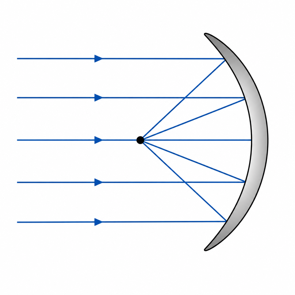 Parallel rays falling on a concave mirror come together at one single point after reflection.