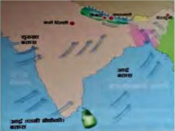 ग्रीष्मको मनसुनमा समुद्रतर्फबाट पानी बोकेको आर्द्र बतास भारत हुँदै नेपालतर्फ आउँछ ।