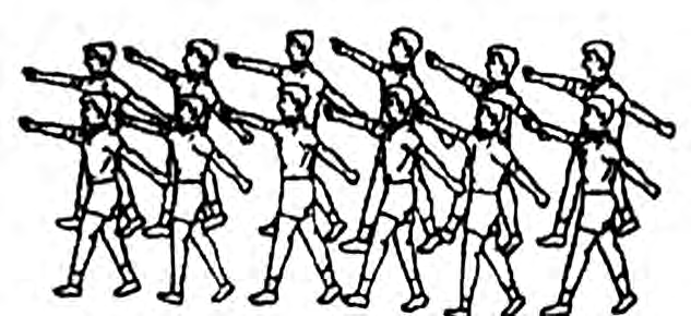 In quick march each arm swings forward to shoulder height with the elbow straight.
