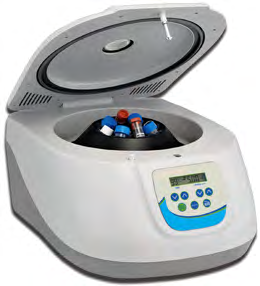 A laboratory centrifuge and the test tubes that are placed inside it.