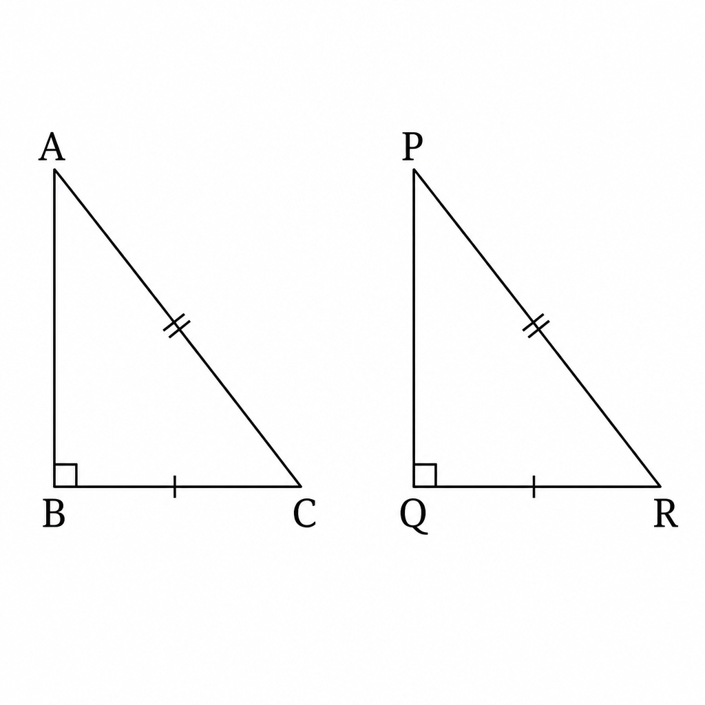 The small square at the right angle, the double tick on the hypotenuse and the single tick on one side are all that is needed.