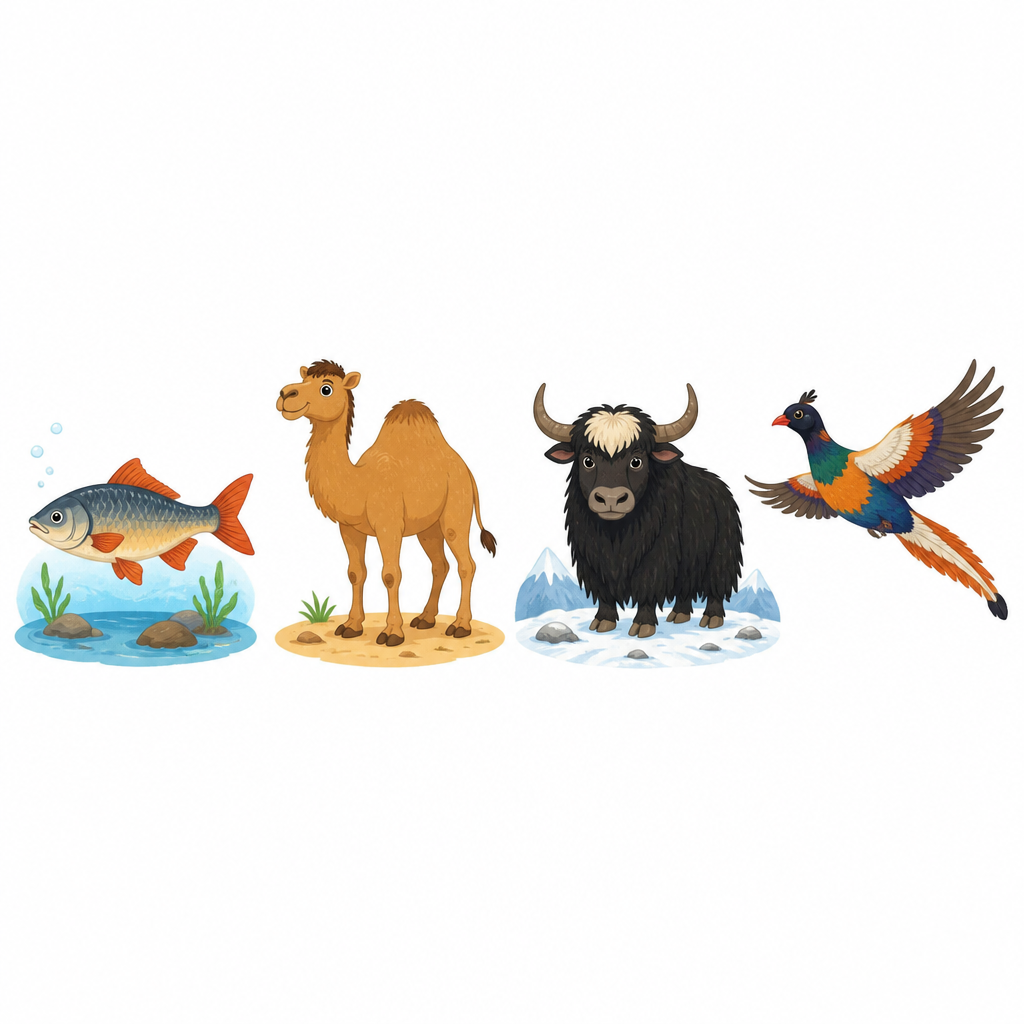 Water, desert, snow and air. When the habitat changes, the body of the living thing changes with it.