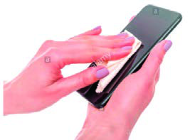 Wiping the screen with a soft cloth after an antimicrobial spray is all the cleaning a phone needs.