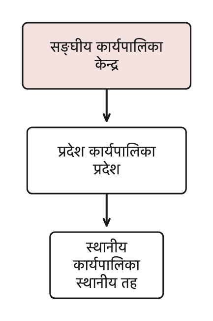 नेपालमा केन्द्र, प्रदेश र स्थानीय तह गरी तीन तहमा छुट्टाछुट्टै कार्यपालिका रहन्छन् ।