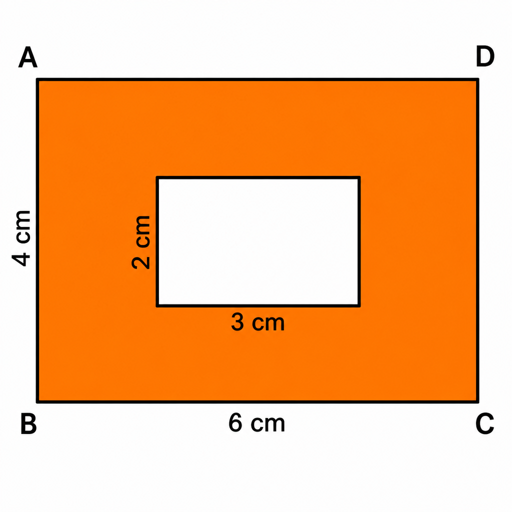 The shaded part is what is left of the big rectangle once the blank rectangle inside it is taken away.