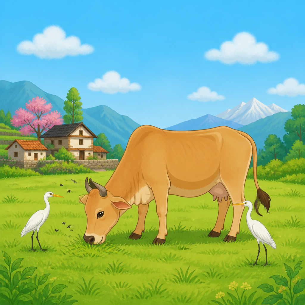 As the cow grazes, insects and grasshoppers leap up and the egrets snap them up. The egret gains, while the cow is neither helped nor harmed.
