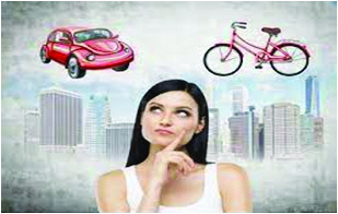 Car or bike? Choosing between them is a natural chance to practise comparative sentences.