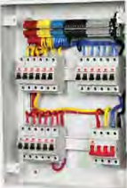 A distribution board, holding the controls for all the separate circuits of a house in one place
