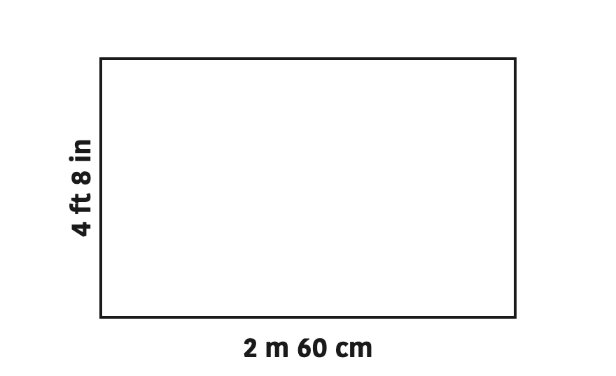A blackboard with its length and its breadth written in two different units. This is what shows why both have to be brought into one unit before subtracting.