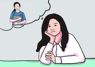 A girl imagining her future self as a health worker, a dream about who she wants to become.