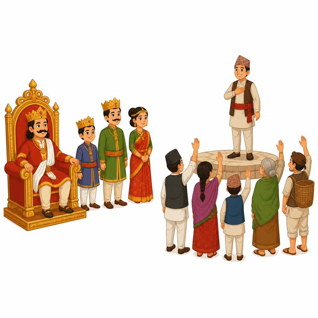 वंशका आधारमा पदमा पुग्ने र जनताको मतका आधारमा पदमा पुग्ने राष्ट्र प्रमुखबिचको भिन्नता एकै नजरमा देखिन्छ ।