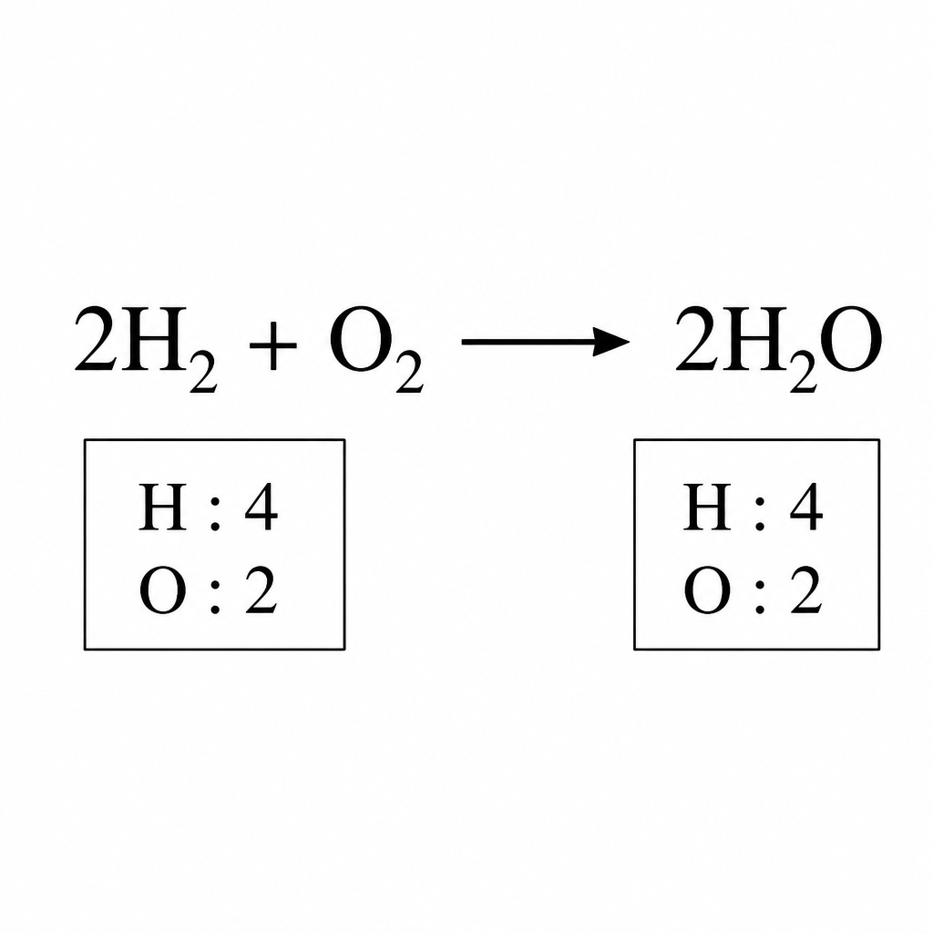 In a balanced equation the atoms of every element come to the same total on both sides. An equation counts as balanced only once that tally matches.