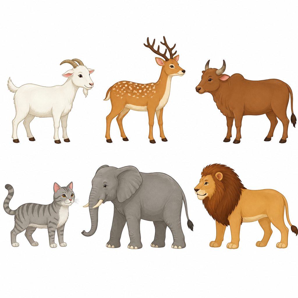 Six animals; the things in this collection can be named with certainty, so it forms a set.