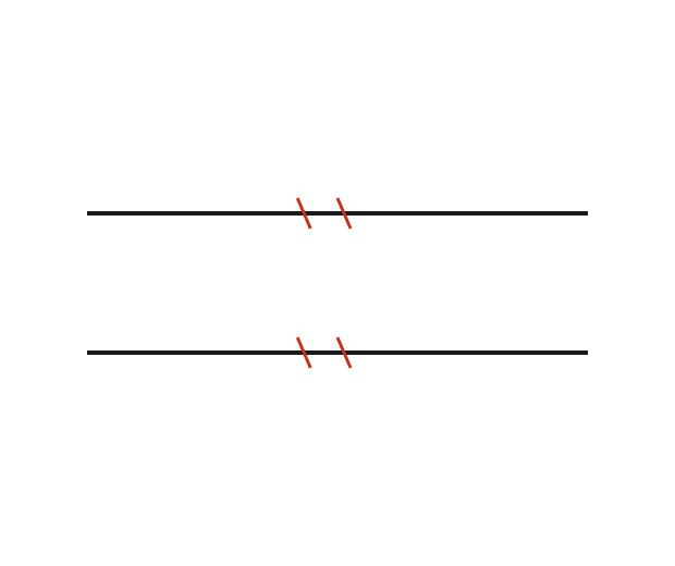 The difference between all three pairs in one picture: a pair that cuts, a pair that cuts at \( 90^\circ \), and a pair that never cuts.