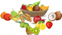 A basket full of fruits. Ask: How many fruits do you eat in a day?