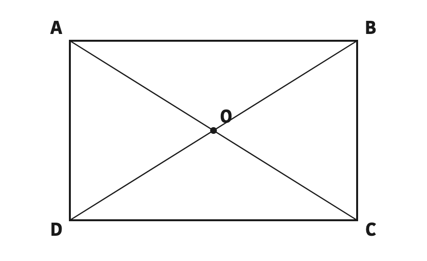 Rectangle ABCD with both diagonals drawn and their crossing point O labelled, showing the triangles formed inside.