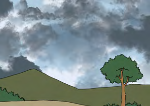 Dark clouds are gathering over the hills. I think it may rain today.